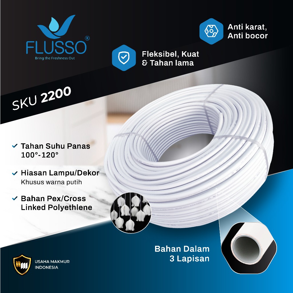 FLUSSO Selang Air Panas 3 Lapis Selang Water Heater 1/2 Inch Selang TERMURAH