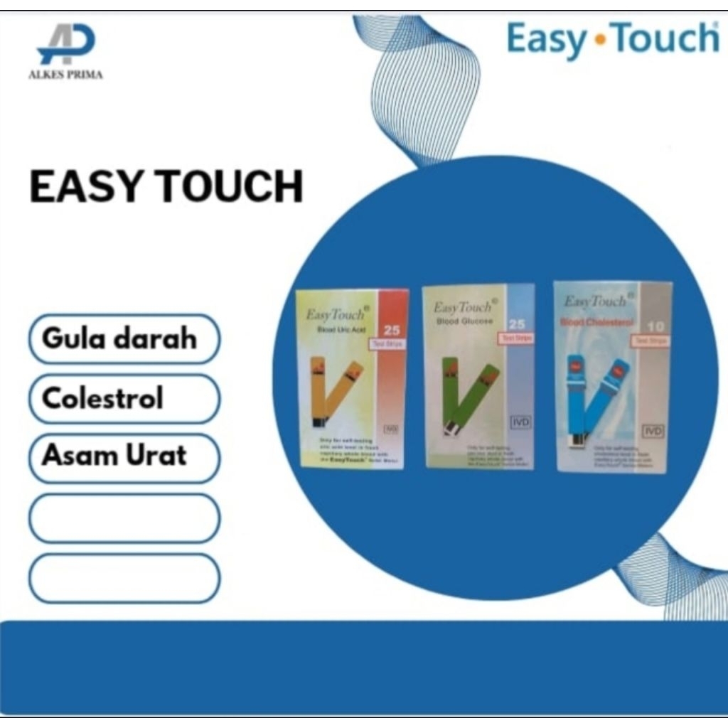 Strip Easy Touch Blood Glucose, Uric Acid, Blood Cholesterol  Asam urat kolesterol Gula darah Isi 10