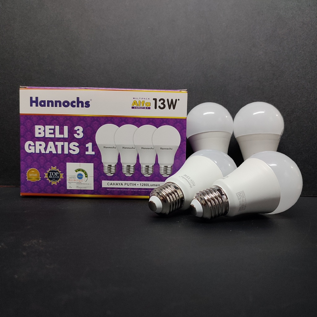 PAKET BUNDLING Beli 3 Gratis 1 Hannochs Lampu Led Alfa 13 Watt | paket Hemat  Bohlam Lampu LED Putih