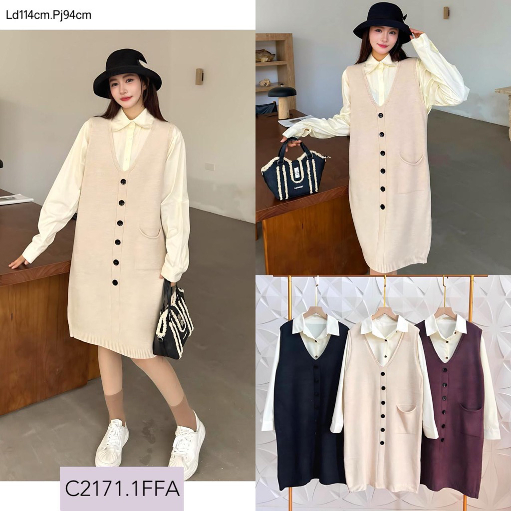 2117 DRES+KEMEJA KNIT PREMIUM IMPORT POLOS VEST WANITA KANTONG