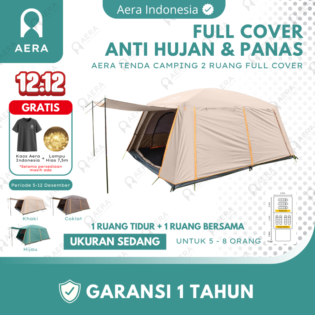 Aera Tenda Camping Full Cover 5 - 8 Orang | Tenda Camping Keluarga | Tenda Camping 2 Ruang Double La