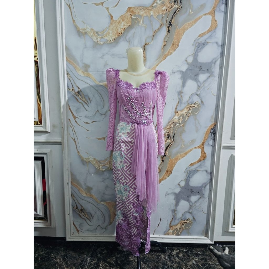 gaun batik ungu kombinasi size M-L