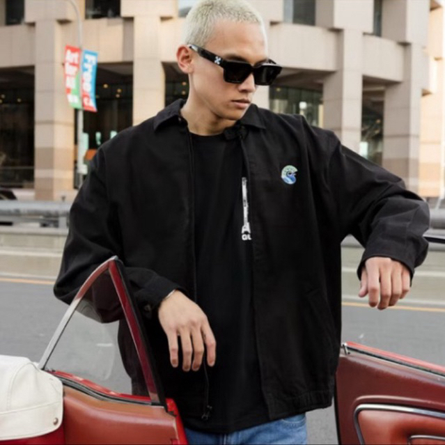 Guten Inc - Trucker Jacket Pria Black Harrington Twill