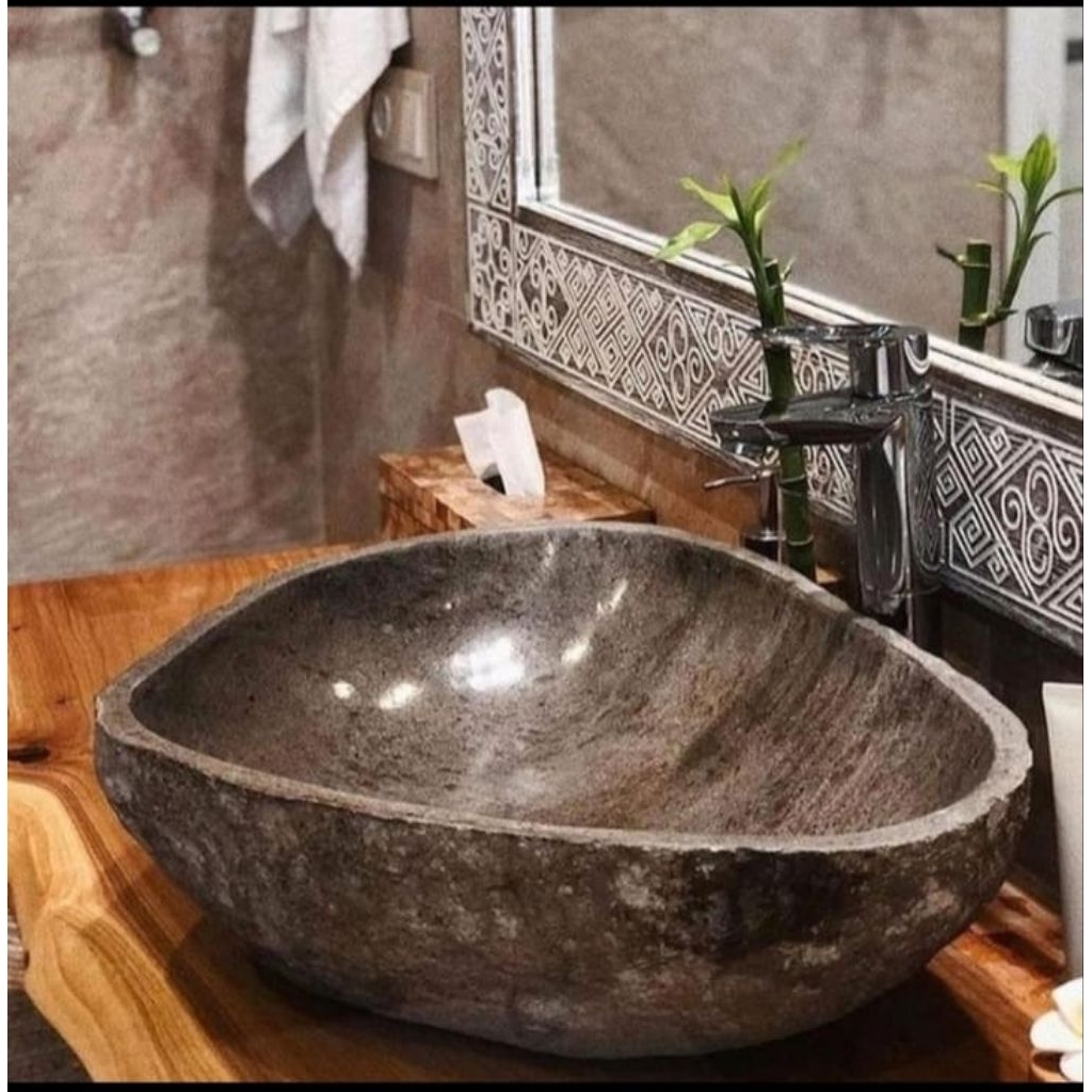 washtafel batu alam / washtafel batu kali / washtafel river stone