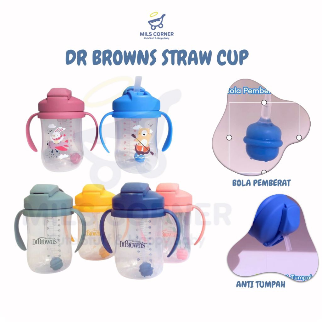 Dr Brown's Baby Straw Cup / Training Cup Bayi / Gelas Minum Bayi Anti Tumpah