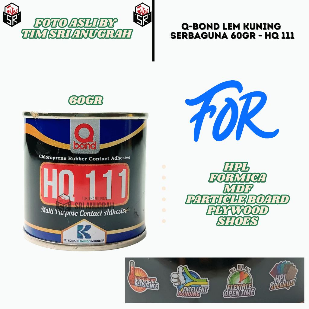 QBOND HQ 111 Lem Kuning Hpl Formica Mdf Sepatu Lem Kontak Serbaguna 60GR