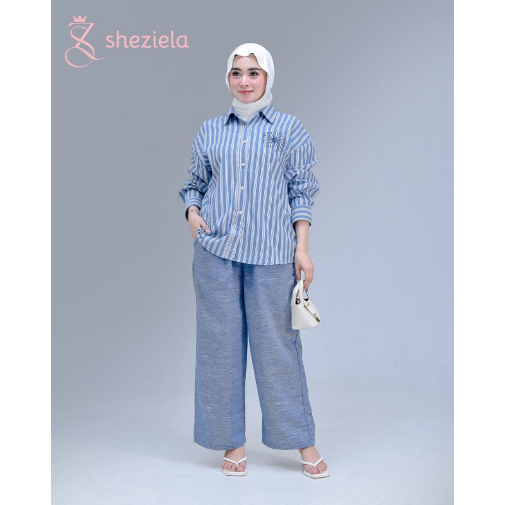 ONE SET ORI ZIELA/SETELAN DENIM/SETELAN KEMEJA DENIM JUMBO