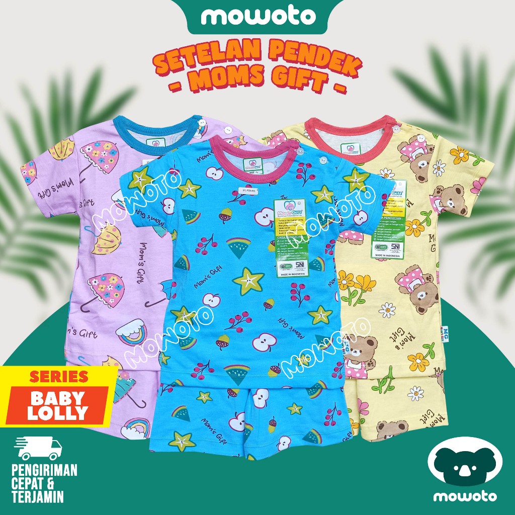 Moms Gift Setelan Anak PENDEK Baby Lolly ( 0-4 tahun ) Setelan Baju Main Anak Perempuan - Mowoto