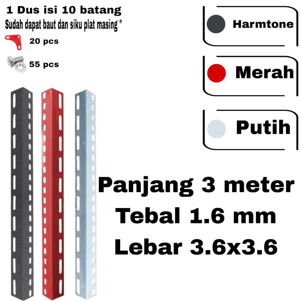 1dus isi 10batang siku lubang besi 1.6mili siku lubang/Rak Siku Lubang Perbatang 3meter paket murah 