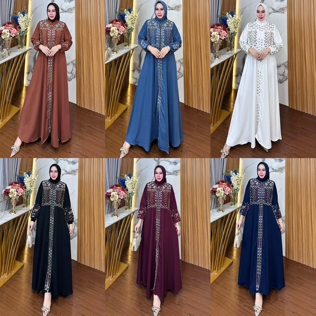 YAYA BUTIK gamis abaya Rania bordir mewah terbaru dengan motif dubai mewah kondangan Gamis Pesta Kek