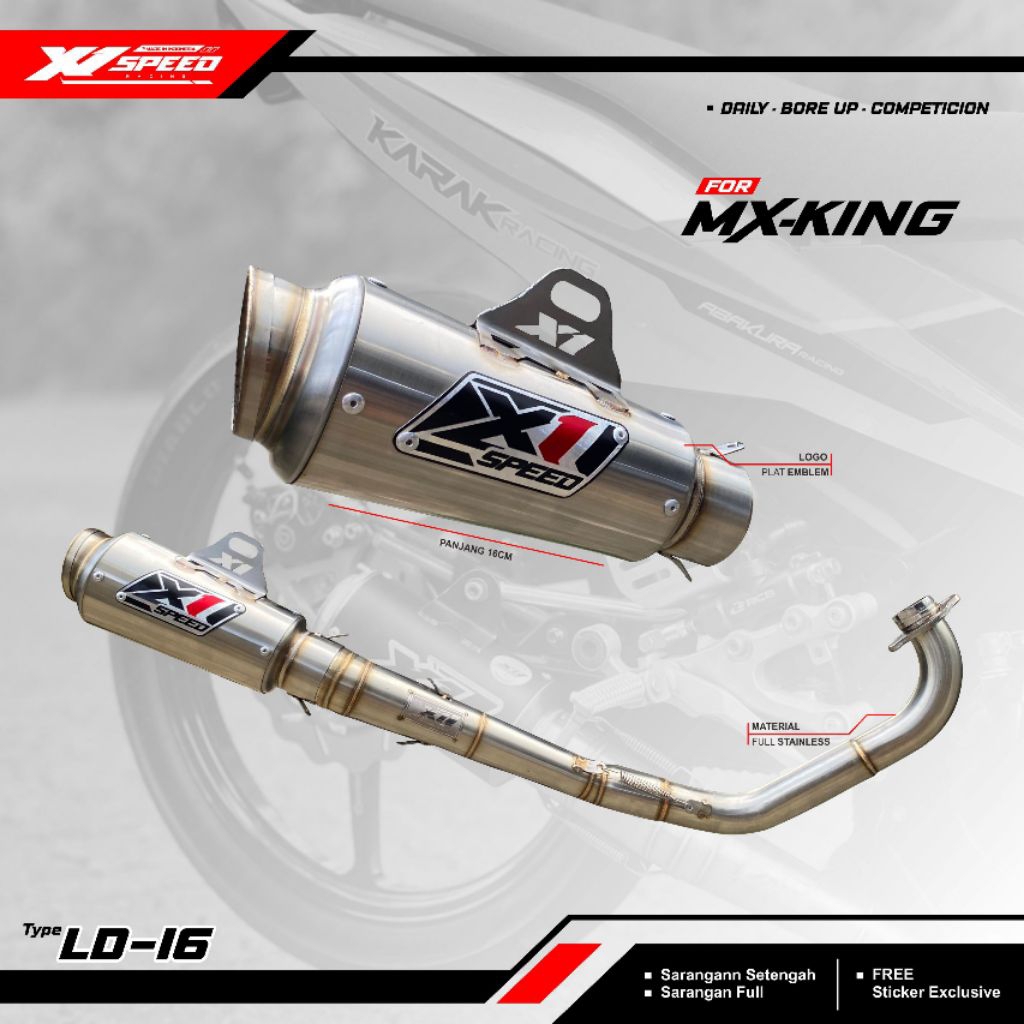Knalpot Racing MX-KING Original X1 SPEED model Prostreet type silincer HR-LD 16