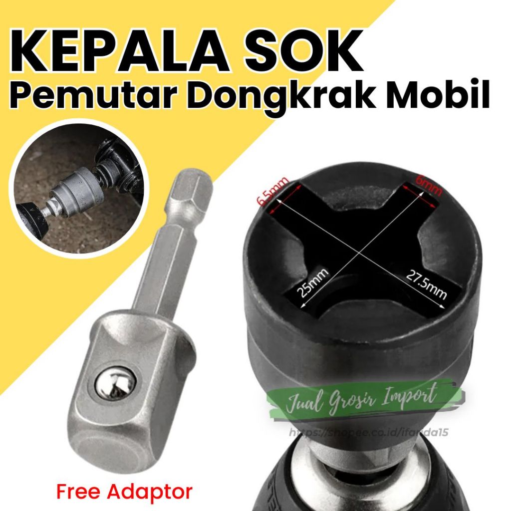 Kunci Sok Impact Bor Listrik 1/2 Inch Adaptor Pemutar Dongkrak Mobil Model Jembatan Universal