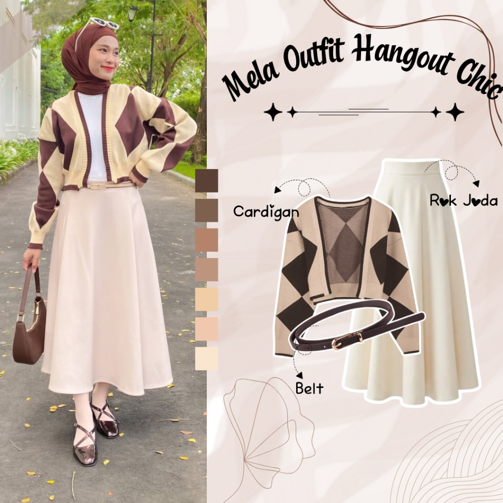 Mella Outfit Set Remaja Kekinian [ Belt + Cardigan + Rok ] One Set Hangout Remaja Terbaru -D48