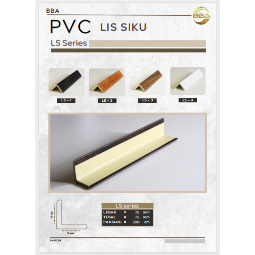 BBA PVC Lis Siku LS Series untuk Lantai & Dinding Wallpanel Panjang 2.9M - Pilihan Warna LS+1, LS+2,