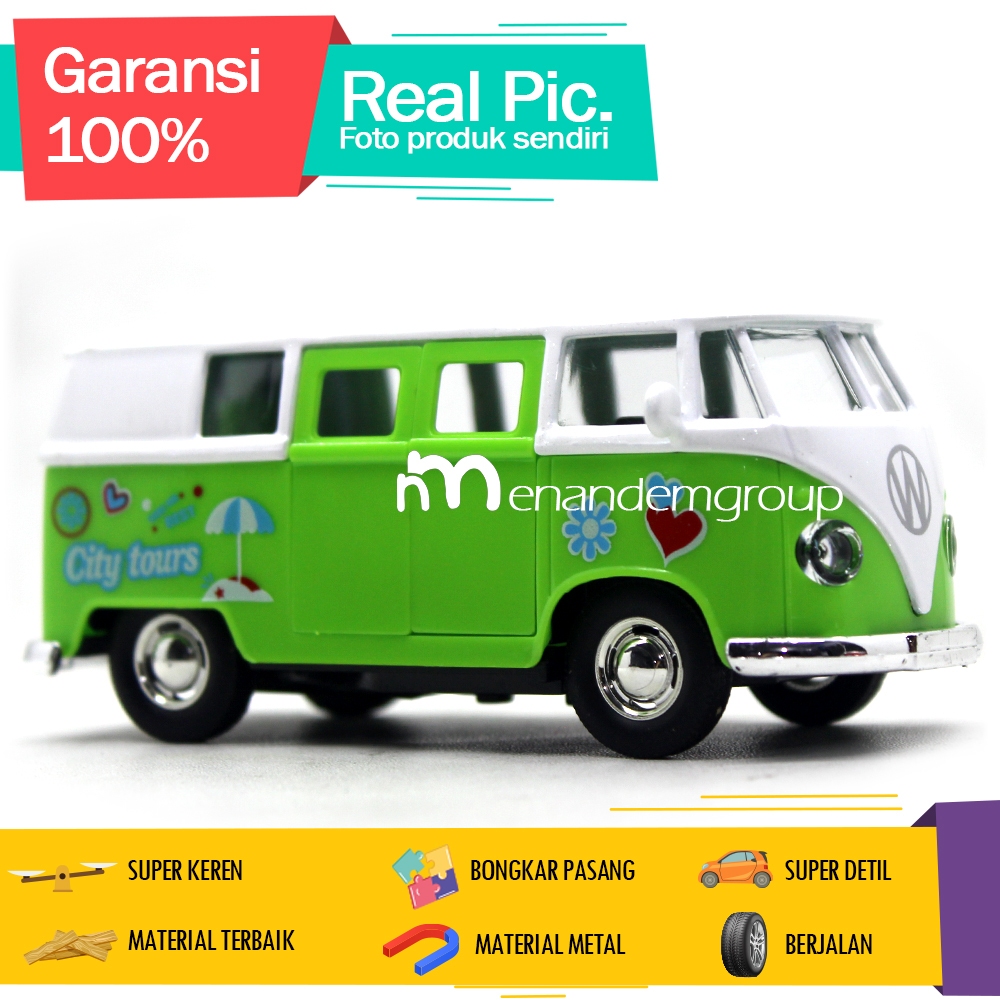 Diecast Miniatur Mainan Mobil Klasik Super VW Kombi Bus T1 Camper Van Besi Metal Buka Pintu
