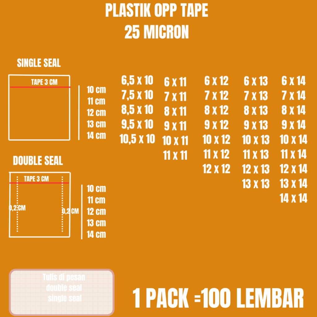 PLASTIK OPP TAPE 25 MICRON / 100 LEMBAR || 6,5x10 - 10,5x10 ll 6x11 - 11x11 || 6,5X12 - 12,5x12 ll 6