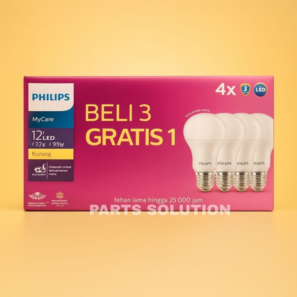 PHILIPS Lampu LED Bulb MyCare 4 6 8 10 12 Watt Multipack Isi 4 Warna Cahaya KUNING Warm White 3000K 
