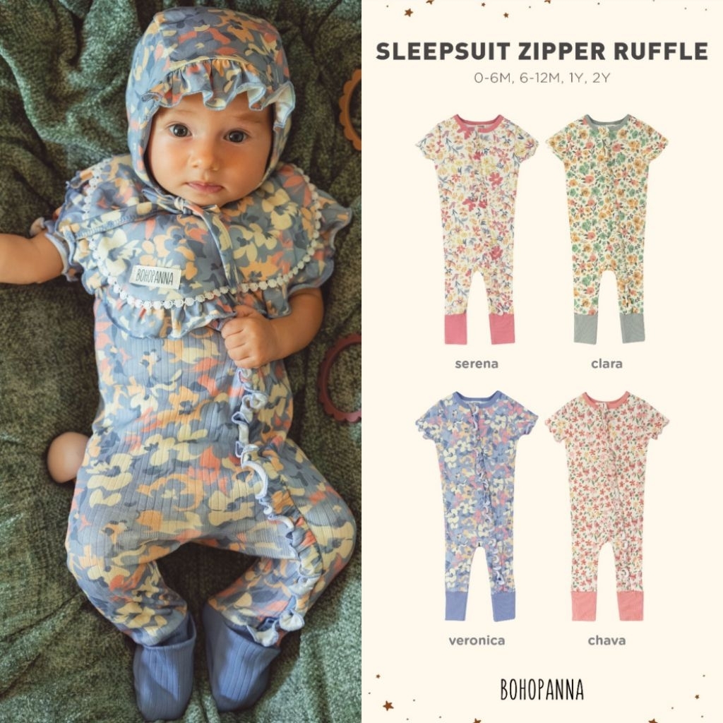 BOHOPANNA - SLEEPSUIT ZIPPER RUFFLE BOHOPANNA - SLEEPSUIT BAYI - BAJU TIDUR ANAK - SLEEPSUIT ANAK PE