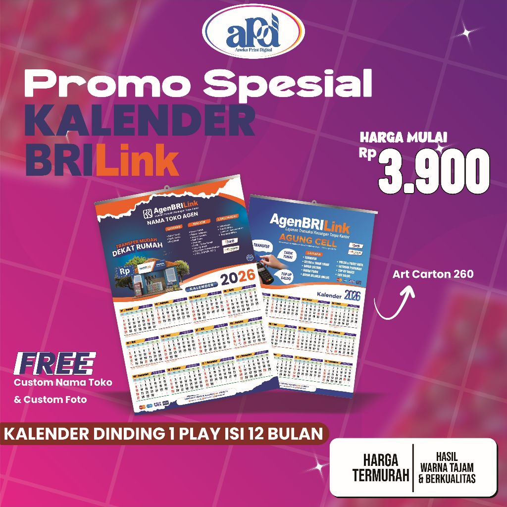 KALENDER 2026 KALENDER BRILINK CUSTOM NAMA AGEN BRILINK