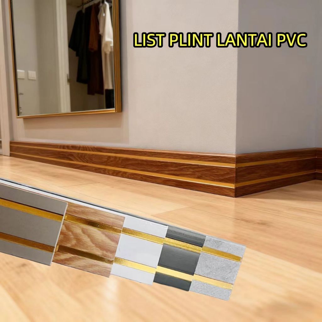 LIST PLINT PVC/LIST PLINT DINDING LIST SERBAGUNA LIST PLINT MOTIF GARIS GOLD UK  LEBAR 6 CM