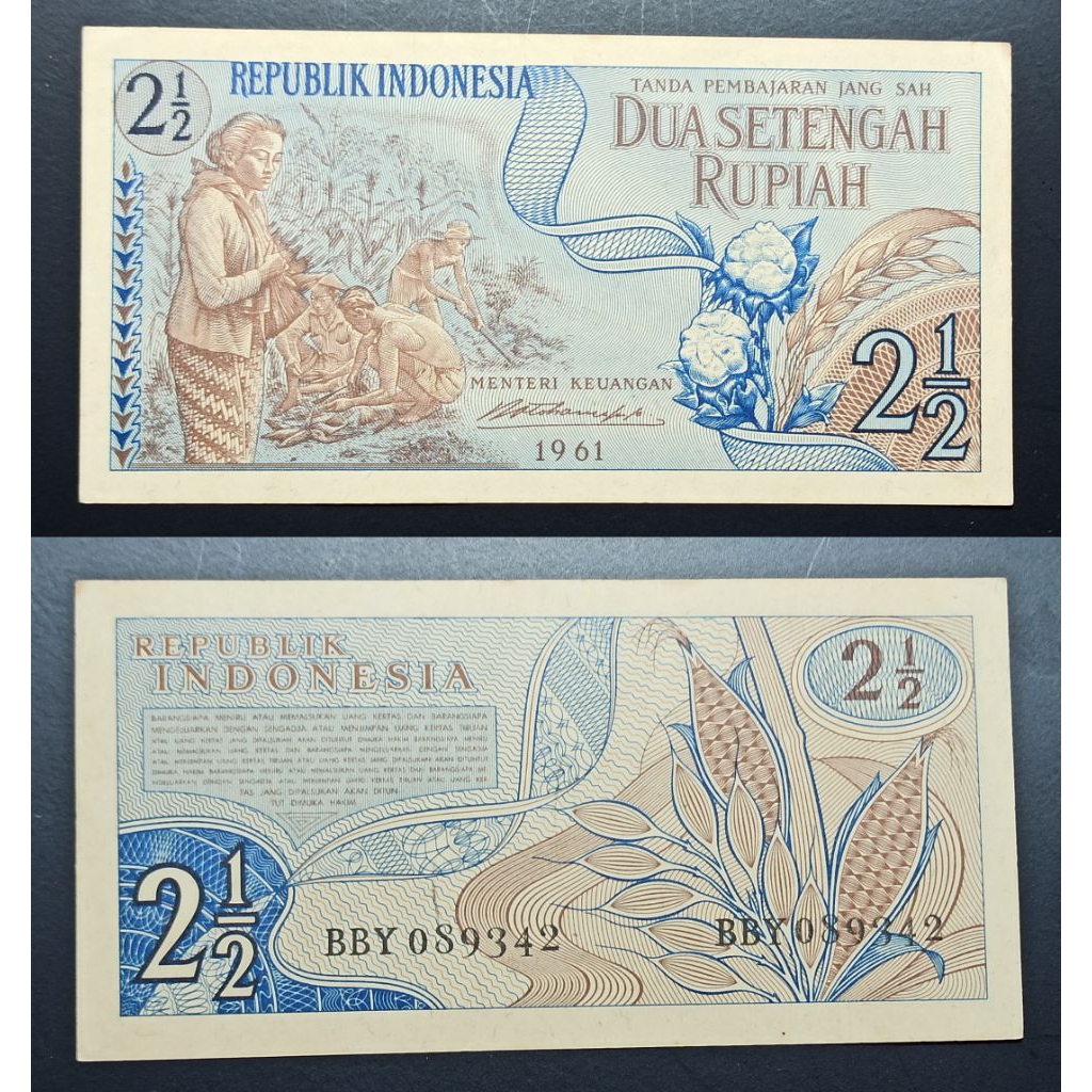 uang kuno Indonesia 2½ rp tahun 1961 p2507