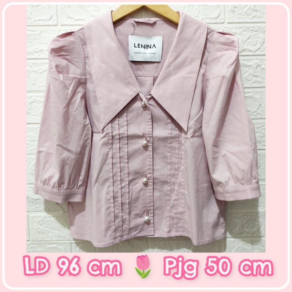 LENINA - Crop top katun pink lengan puffy