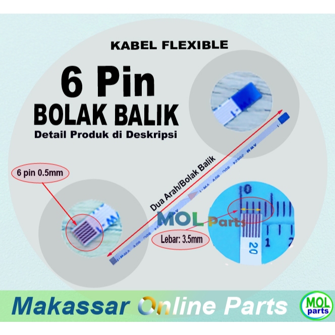 Kabel Fleksibel Fexibel Flexible  Power swtich FPC On Off Laptop Notebook Asus 6 Pin 0.5mm Lebar 3.5