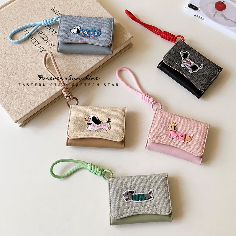 Dompet Wanita Lipat Jeans Kulit Doggy Cute Korean Style Mini