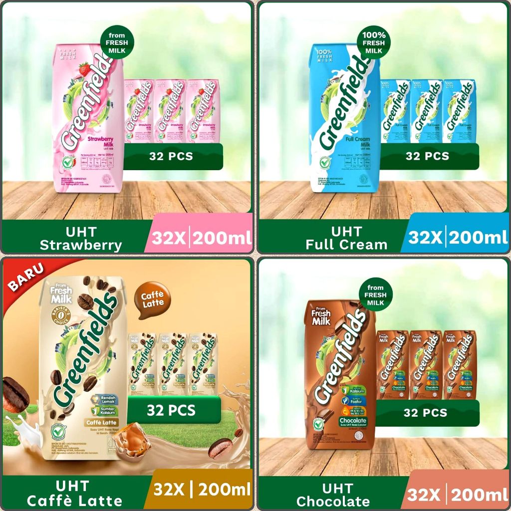Greenfields 200ml, 250ml Susu Segar UHT Fresh Milk 1 dus isi 32 pcs khusus REGULER / CARGO ( ds bgr 
