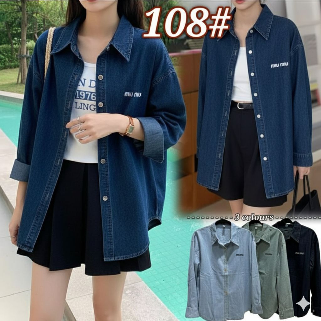 Kemeja Jeans Overside Wanita Import - Outer Denim Premium Lengan Panjang