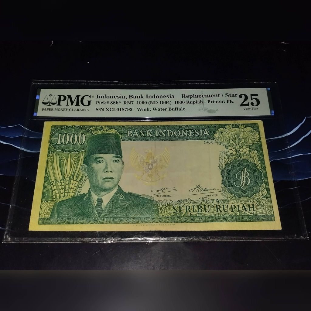 uang kuno Rp 1000 rupiah Sukarno seri X, REPLACEMENT PMG 25