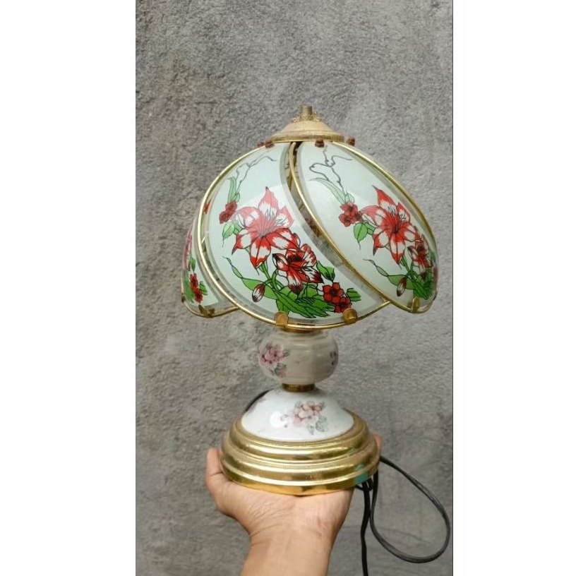 lampu duduk meja tidur kaca antik jadul vintage