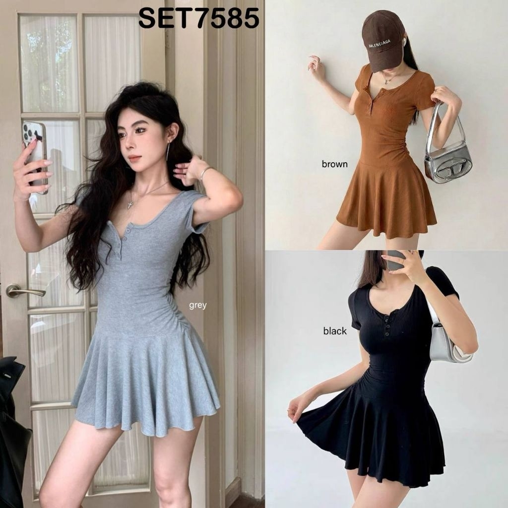 Gwen Casual Mini Dress with Shorts Set / Setelan Dress Celana Modis Wanita SET7585