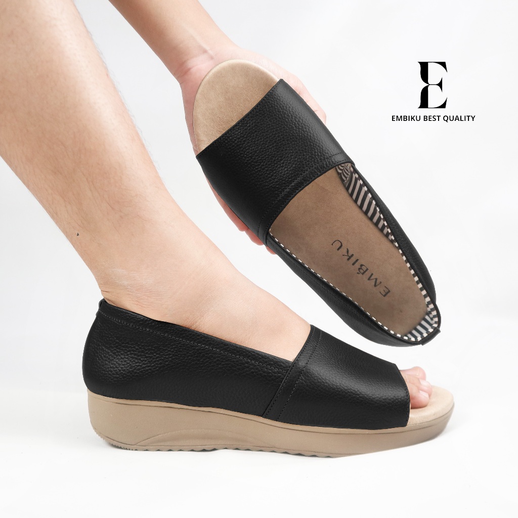 Sandal Wanita Kulit Wedges 3cm - Sandal Sepatu Kulit Wanita - Sandal Kulit Garut