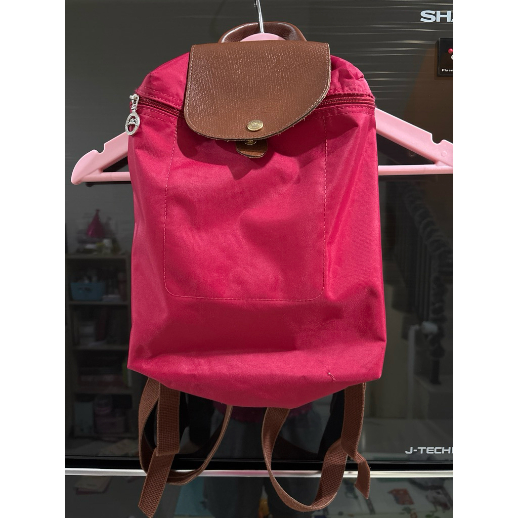 preloved tas ransel merah L0n6ch4mp nylon mix kulit