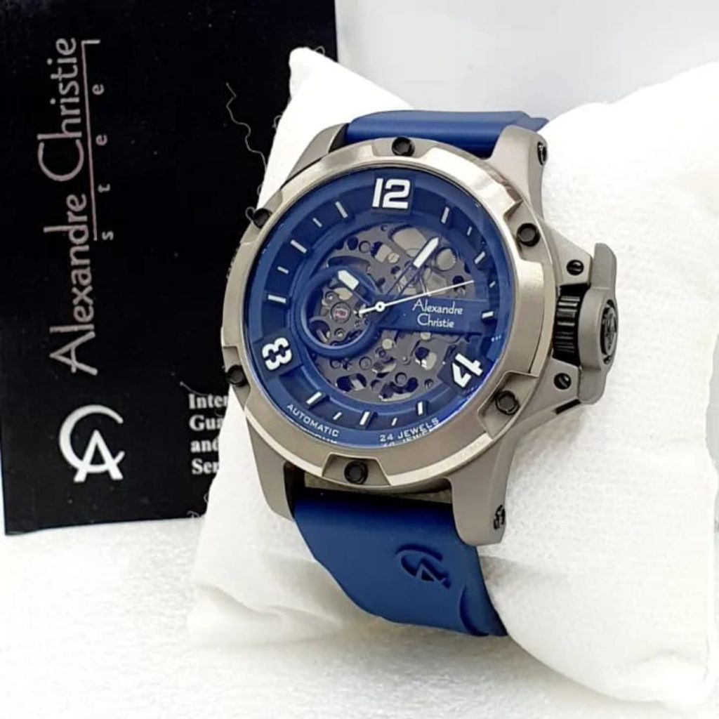 Alexandre Christie Original-AC6295AT-JK2200D55-Analog Mesin Otomatis Jam Tangan Pria Original Tali K