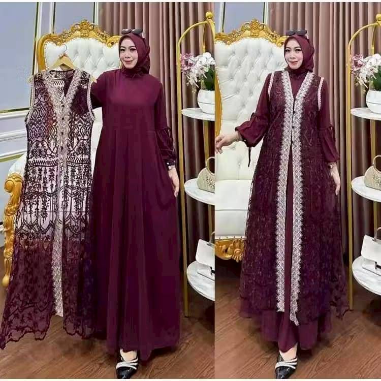 NAURA Dress Brukat Bahan Ceruty Gamis Lebaran 2026 Model Gamis Terbaru Dress Kondangan Baju Muslimah