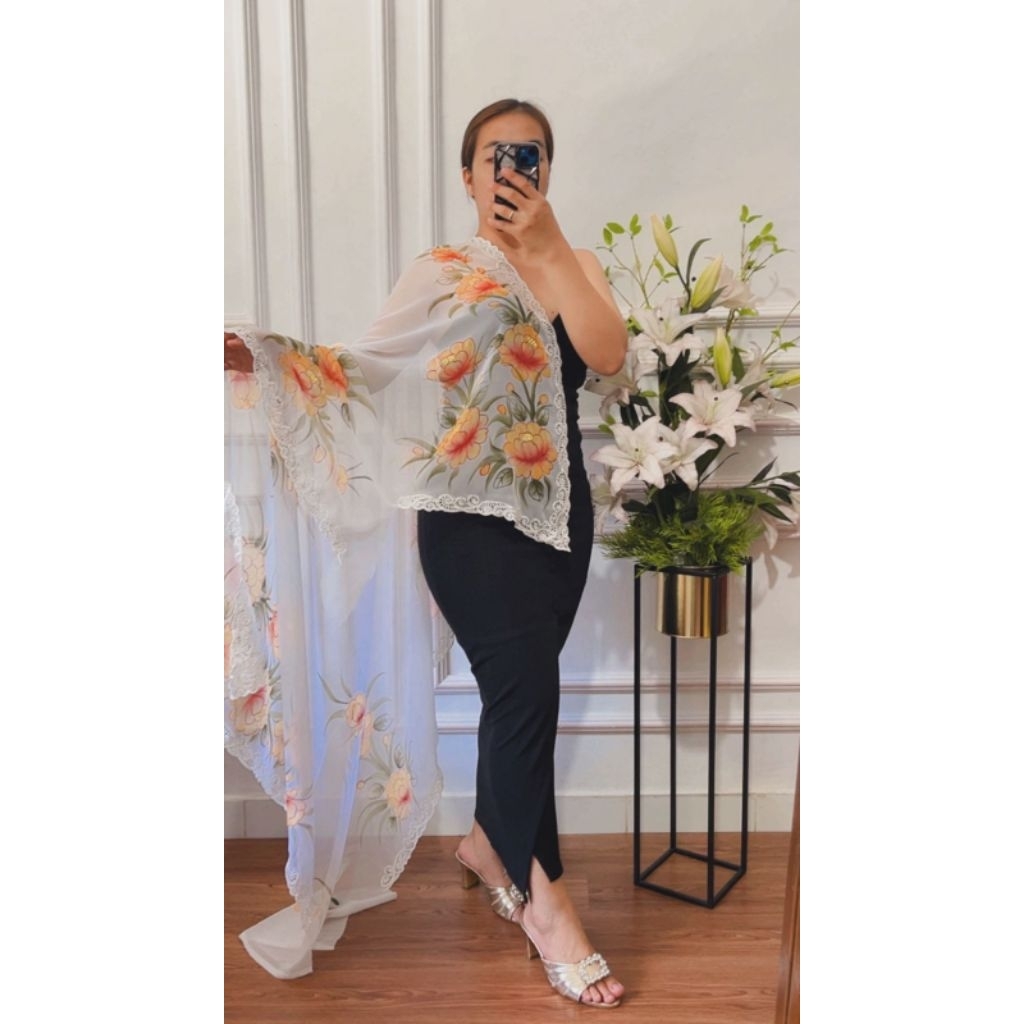 KAIN BORDIR LUKIS BUNGA 3D BALI/ BAHAN KEBAYA ENCIM TERBARU SIFON CREPE LUKIS BORDIR