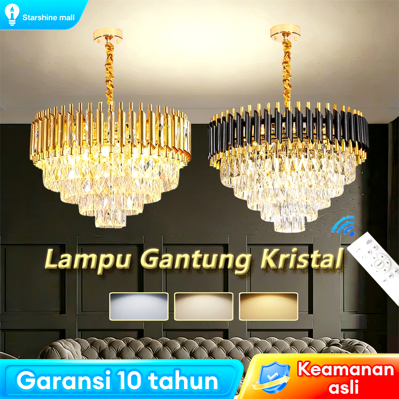Lampu Gantung Ruang Tamu tinggi Langit-langit Kamar Tidur tiga warna  Lampu Gantung Kristal Dekorasi