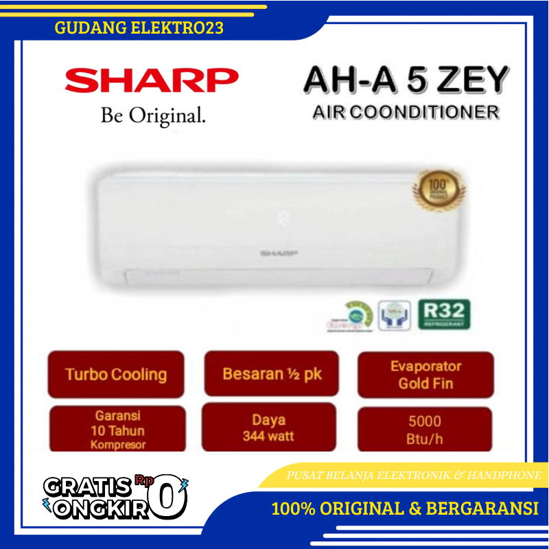 AC Sharp 1/2PK tipe 05ZEY Led indikator Freon R32 Low watt