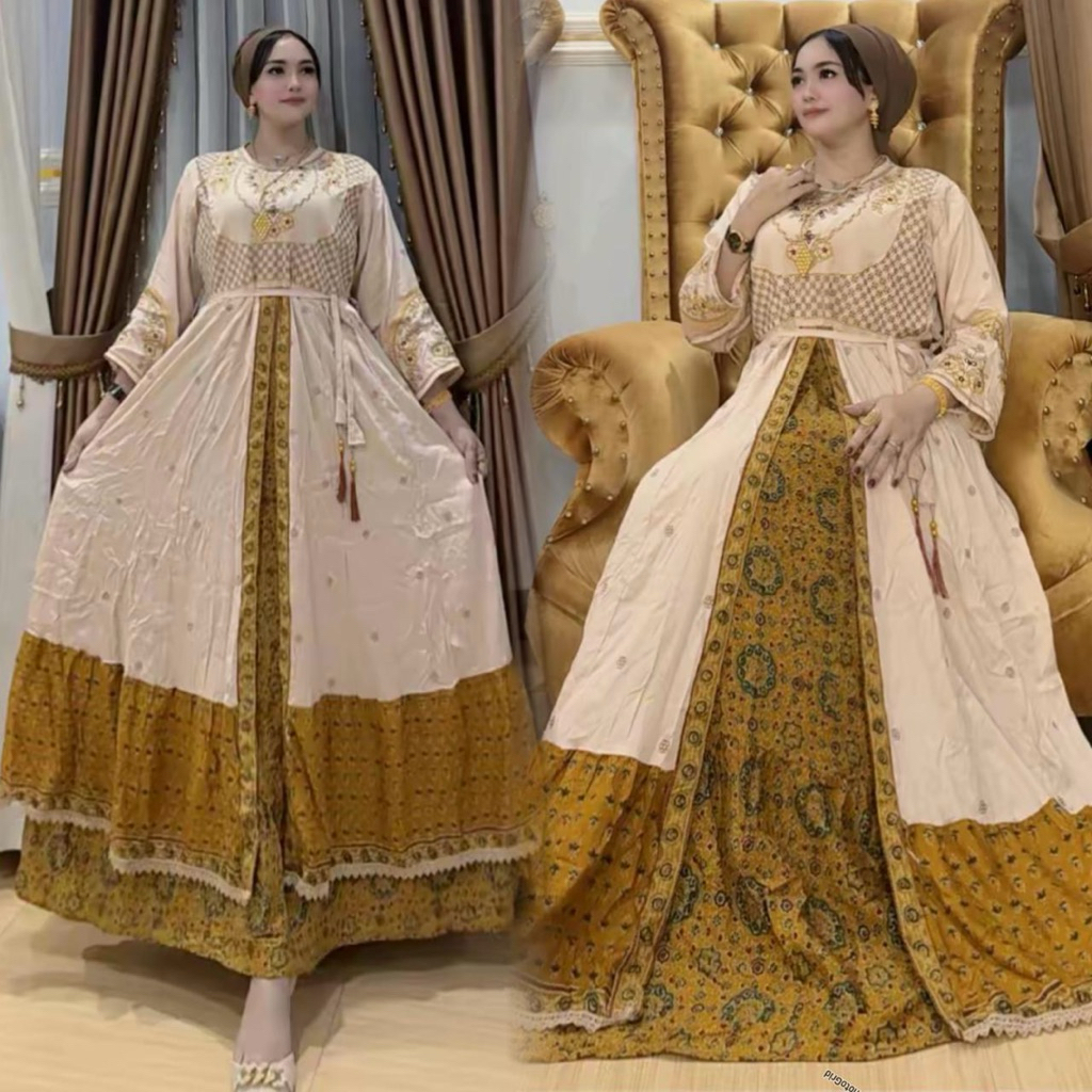 Gamis hindi Layla Belah Mix bordir Plek Ori FREE CEPOL random hindi rayon hindi premium Dress wanita