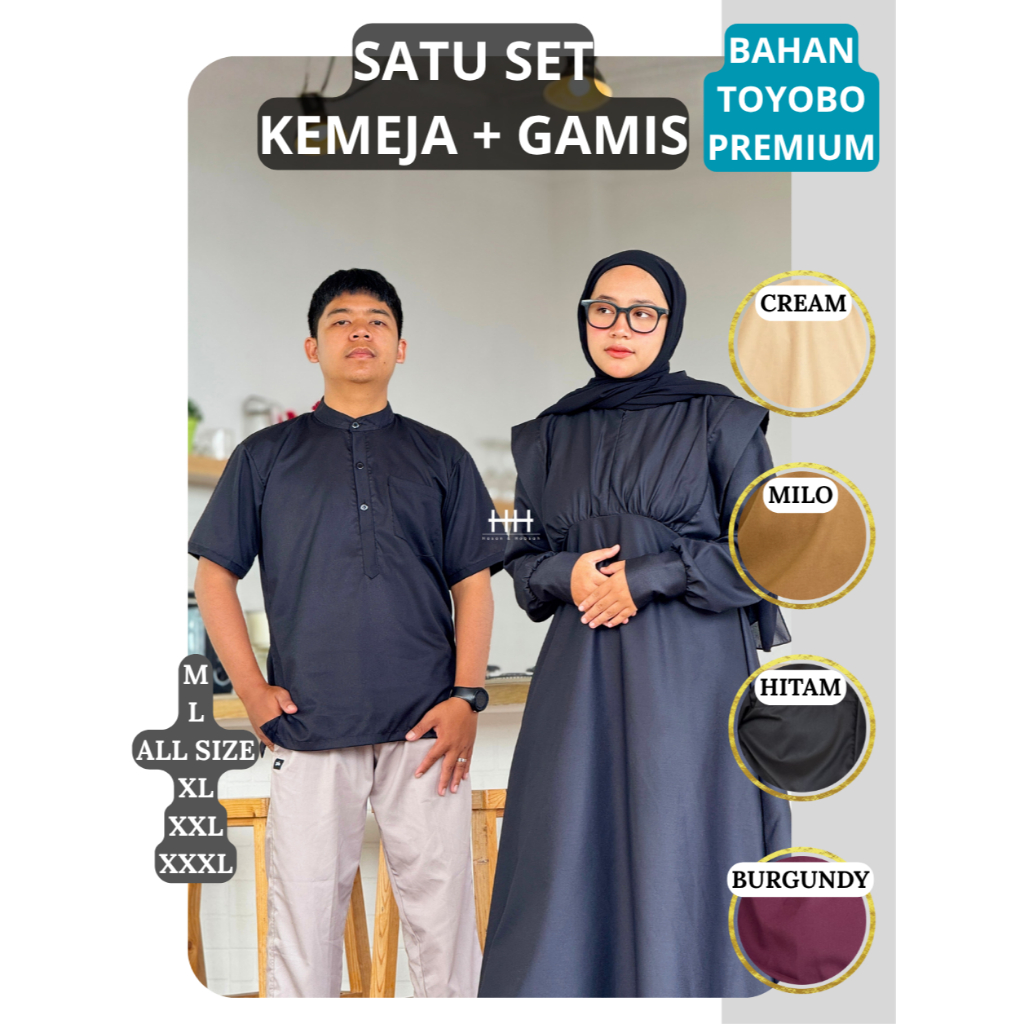 Gamis Couple Muslim bahan TOYOBO PREMIUM Grade A Series COUPLE ARUNIKA H&H - Baju muslim Sarimbit pa