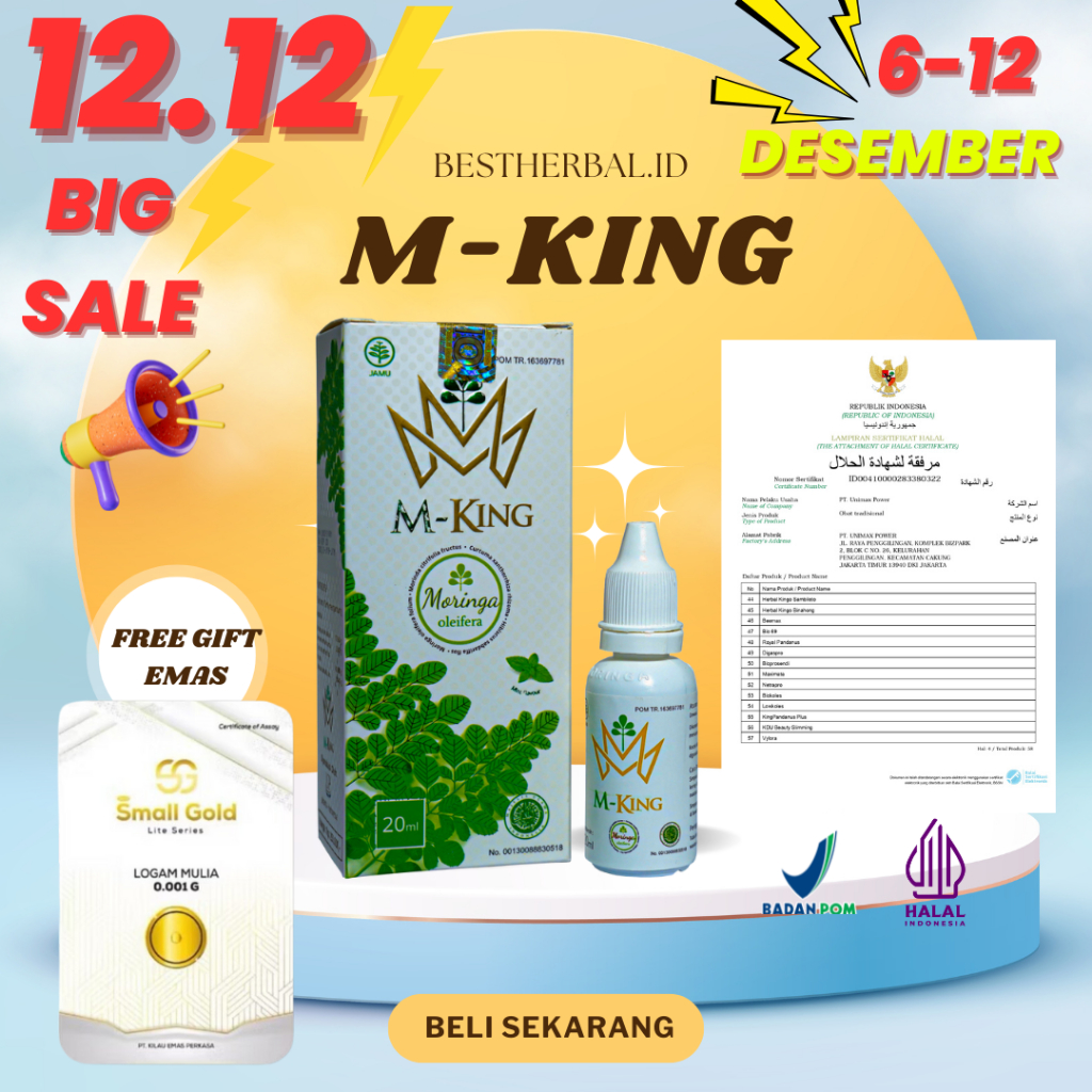 M-KING jamu Tetes BESTSELLER– (GRATIS EMAS) Obat Stroke, Diabetes, Gagal Ginjal, Kolesterol, Maag, W