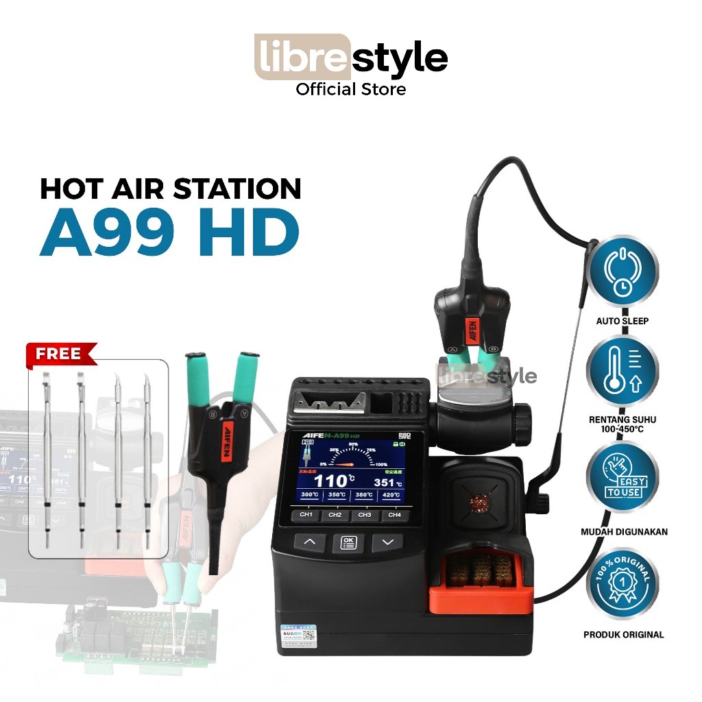 AIFEN A99 HD SOLDER STATION DUAL HANDLE ORIGINAL - AIFEN A99 HD ORIGINAL SOLDER STATION PINSET & HAN
