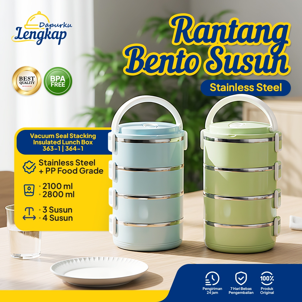 Dapurku Lengkap -Kotak Makan Rantang Makan Siang Stainless Susun Bento Besar Rantang Makan
