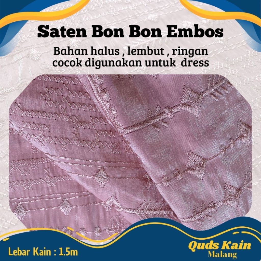 Kain Satin Bordir Motif Bon Bon Emboss | Kain Saten Bordir