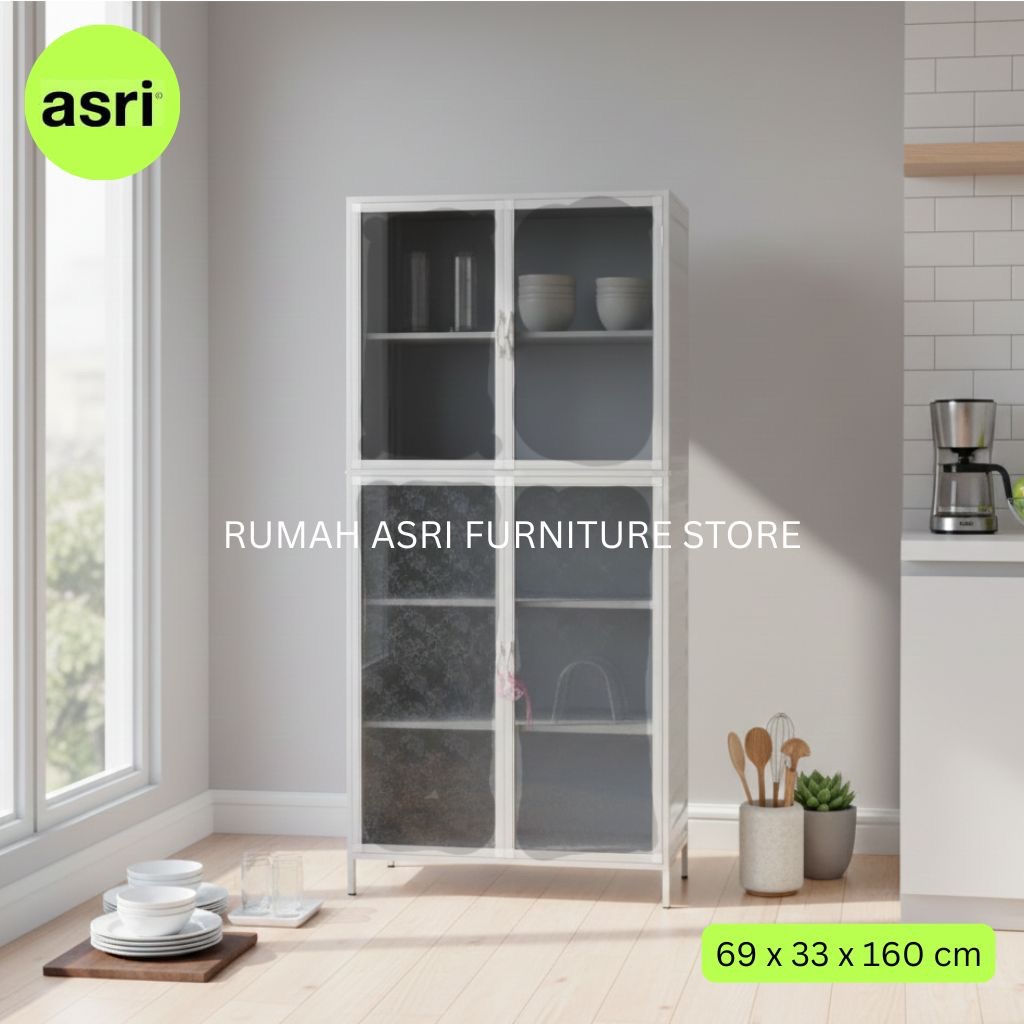 Lemari Rak Piring 2 Pintu Aluminium Full Kaca Riben Spandek  Murah