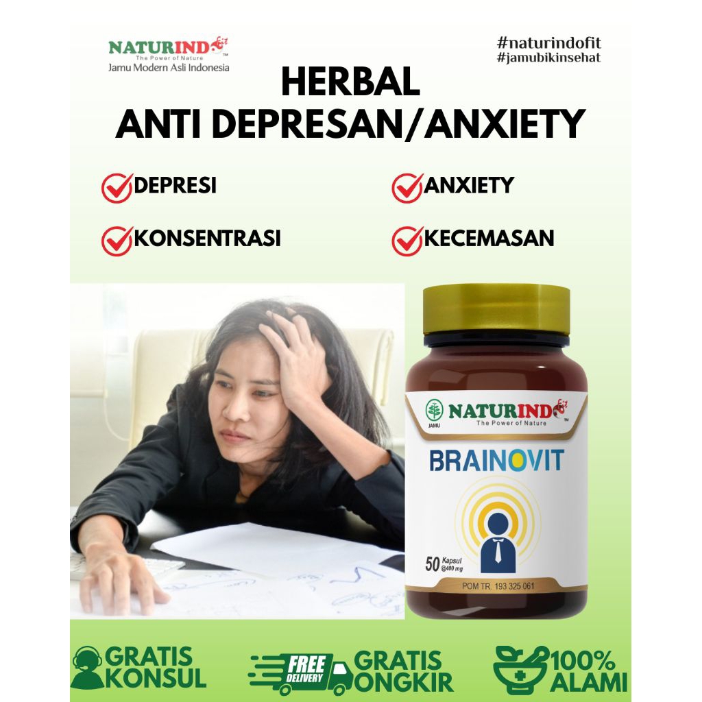Brainovit Obat Herbal Depresi Anxiety Hiperaktif Konsentrasi Stress Kecemasan Naturindo