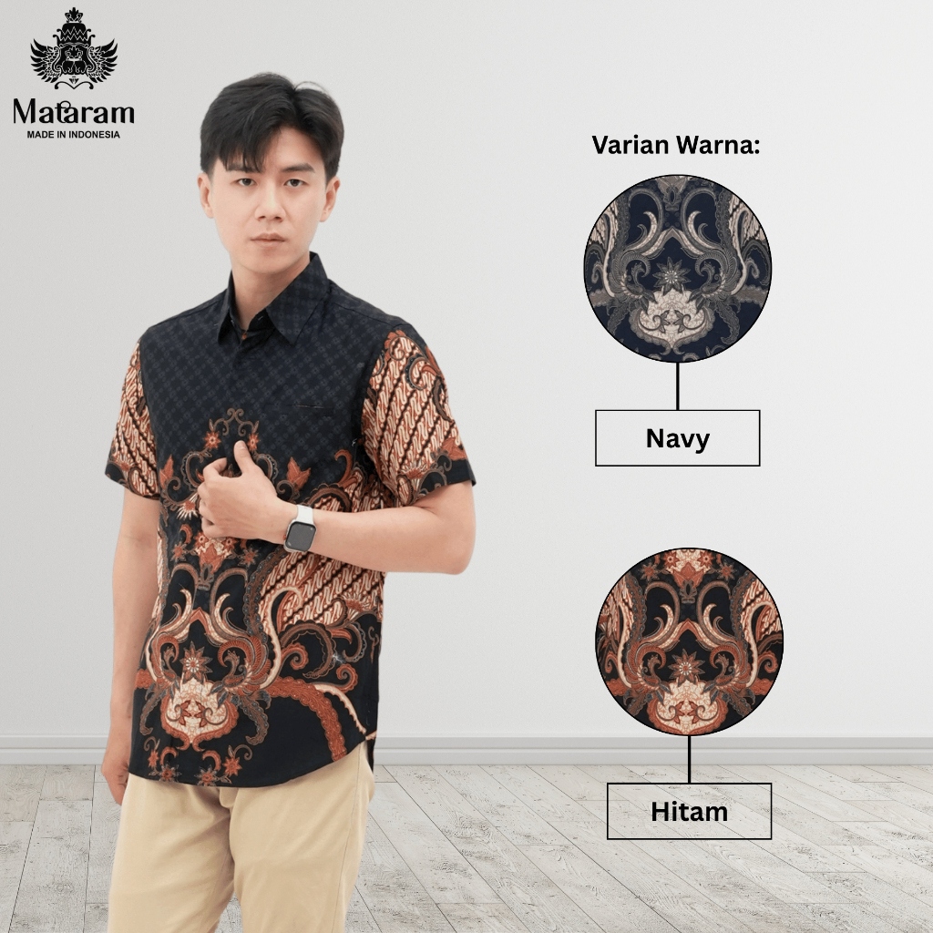 Mataram - Kemeja Batik Katun Pria Slimfit Lengan Pendek Motif Parang Kencana Lembayung HBMJ 80035