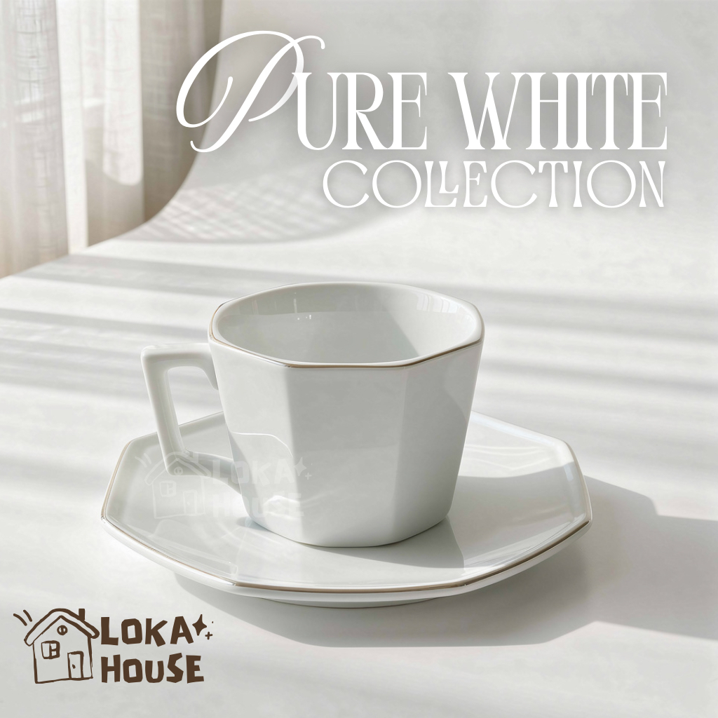White Porcelain Teacup | Cangkir Teh/Kopi Sango Putih Simple Polos Per Lusin - Loka House Pure White